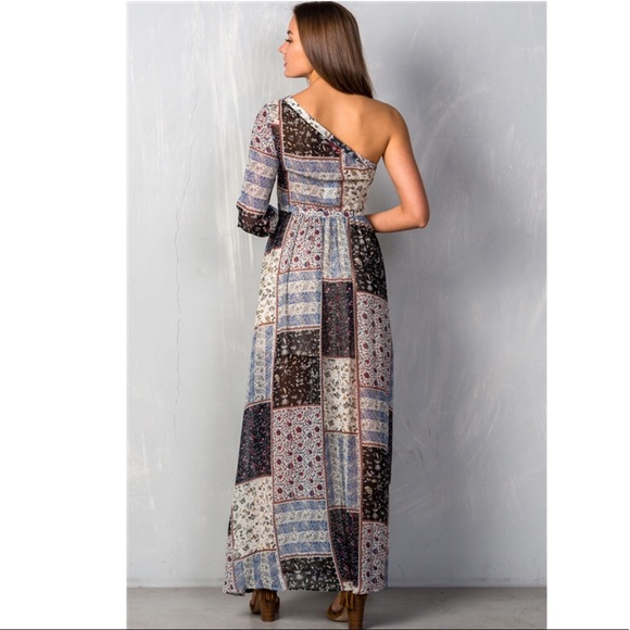 REDUCED TODAY ONLY! One Shoulder Mixed Print Dress - Picture 4 of 6